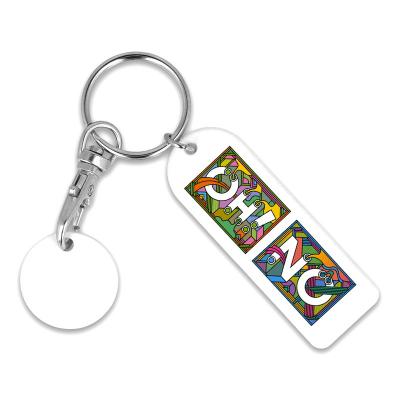 Recycled OLD £ Rectangle Trolley Mate Keyring (unprinted coin)
